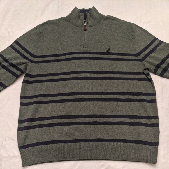 Nautica Men's Quarter Zip 1/4 Pullover Sweater Green Navy Size XL - Picture 1 of 10